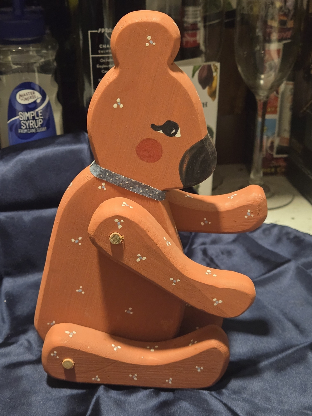 Vintage Articulated Handmade Painted Folk Art Cottagecore Wooden Bear Figurine